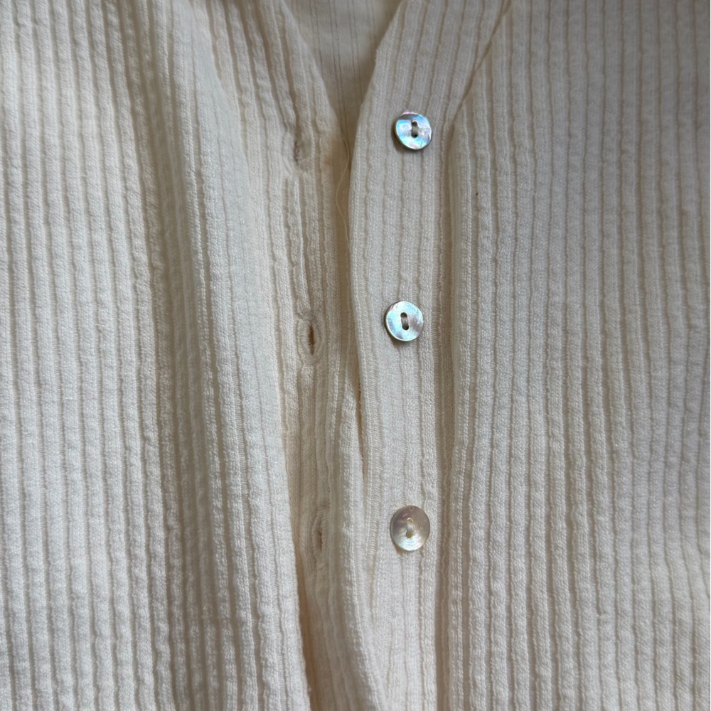 Cute Ribbed Button-Front Sweater Cardigan - Cream - Picture 2 of 4